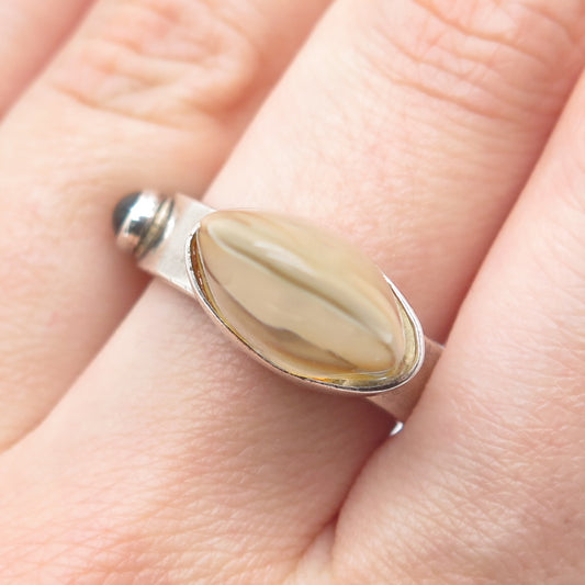 925 Sterling Silver Vintage Real Smoky Quartz & Garnet Modernist Ring Size 8.25