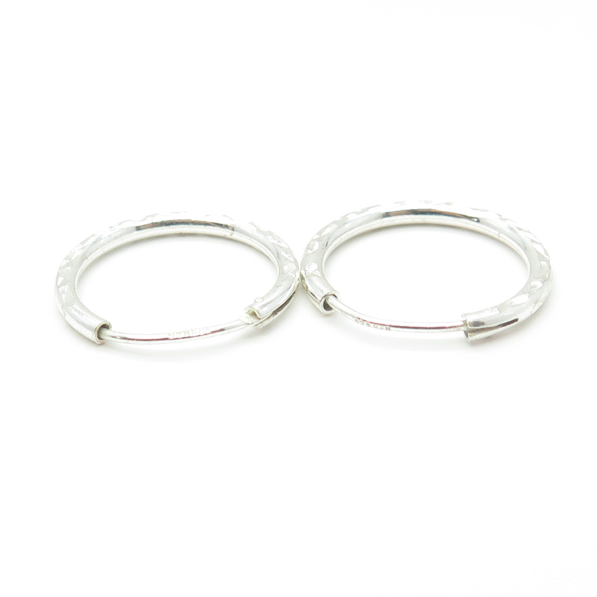 HAN 925 Sterling Silver Textured Hinged Hoop Earrings