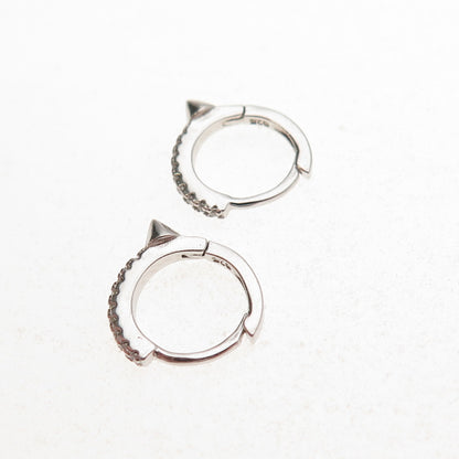 925 Sterling Silver Round-Cut C Z Thorn Hoop Earrings