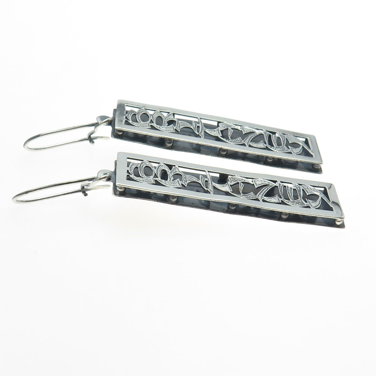 925 Sterling Silver Vintage "Brithney" Name Bar Oxidized Earrings