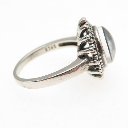 925 Sterling Silver Vintage Clear Crystal Sun Beaded Oxidized Ring Size 9