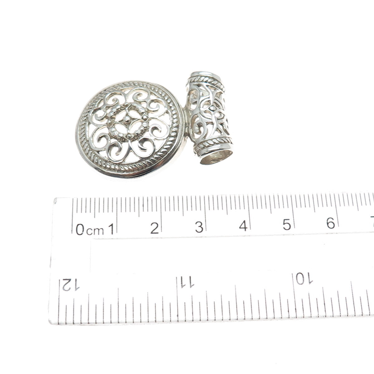 925 Sterling Silver Vintage Mexico Ornate Slide Charm Pendant
