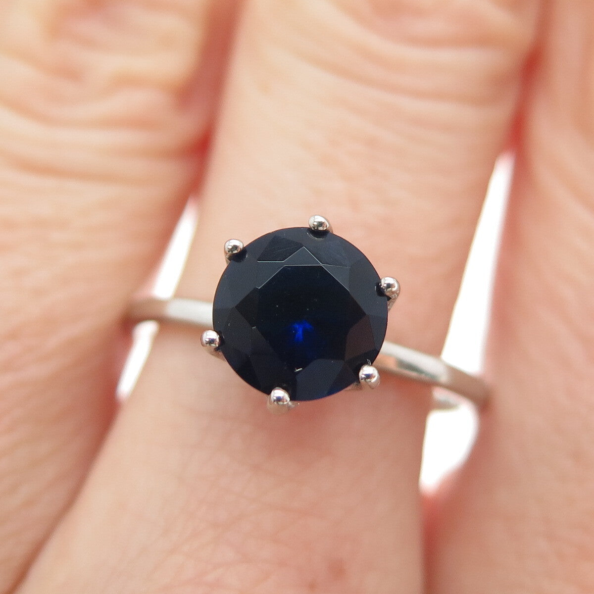 DAZZLERS 925 Sterling Silver Round-Cut Nano Blue Sapphire Ring Size 8