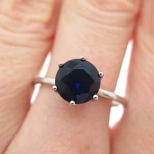 DAZZLERS 925 Sterling Silver Round-Cut Nano Blue Sapphire Ring Size 8