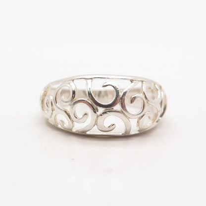 925 Sterling Silver Vintage Nevada Silver Open Swirl Ring Size 8.25