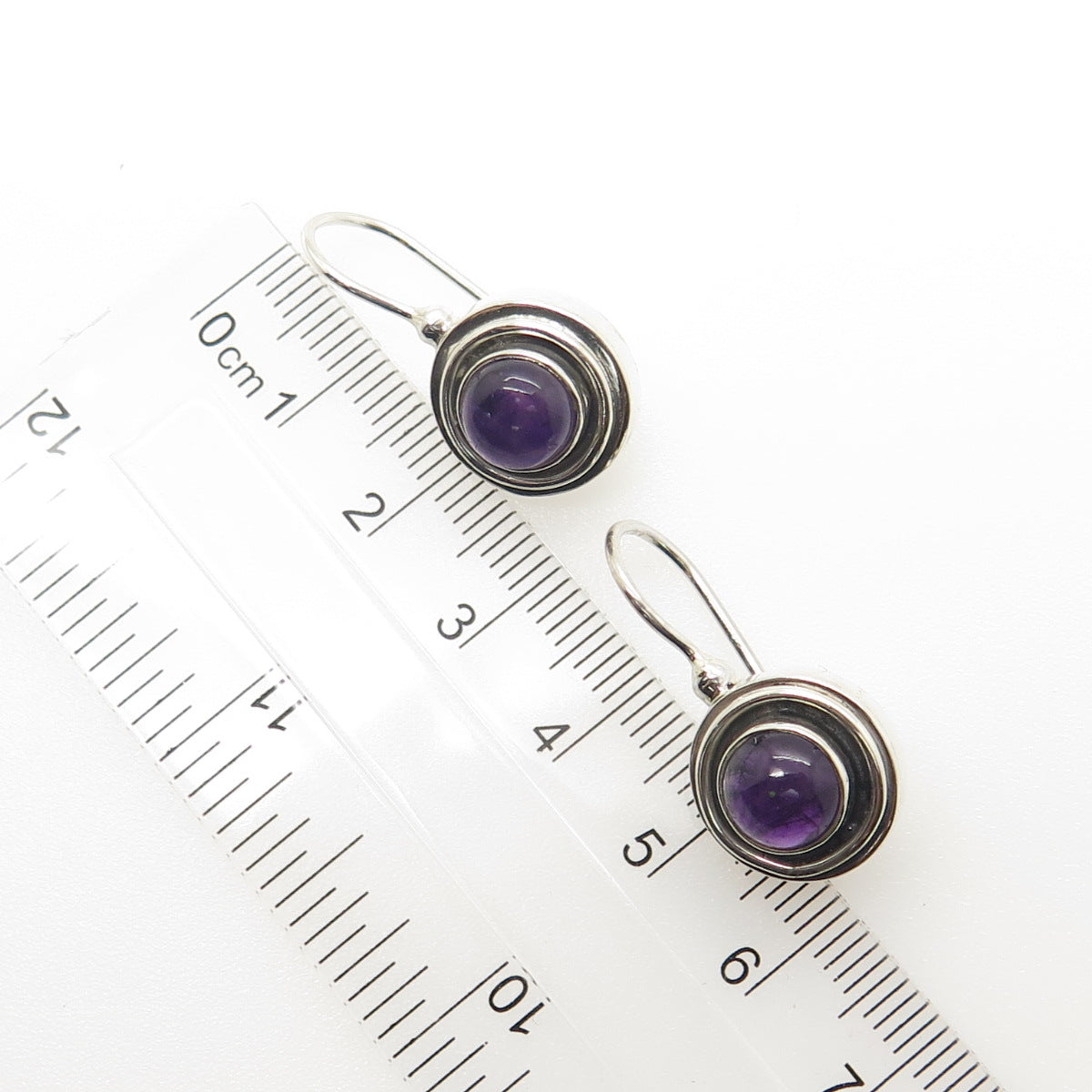 925 Sterling Silver Vintage Real Amethyst Gemstone Dangling Earrings