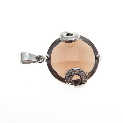 925 Sterling Silver Round-Cut Cognac & White C Z Charm Pendant