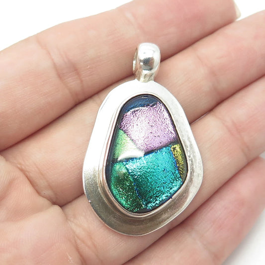 925 Sterling Silver Vintage Dichroic Glass Modernist Pendant