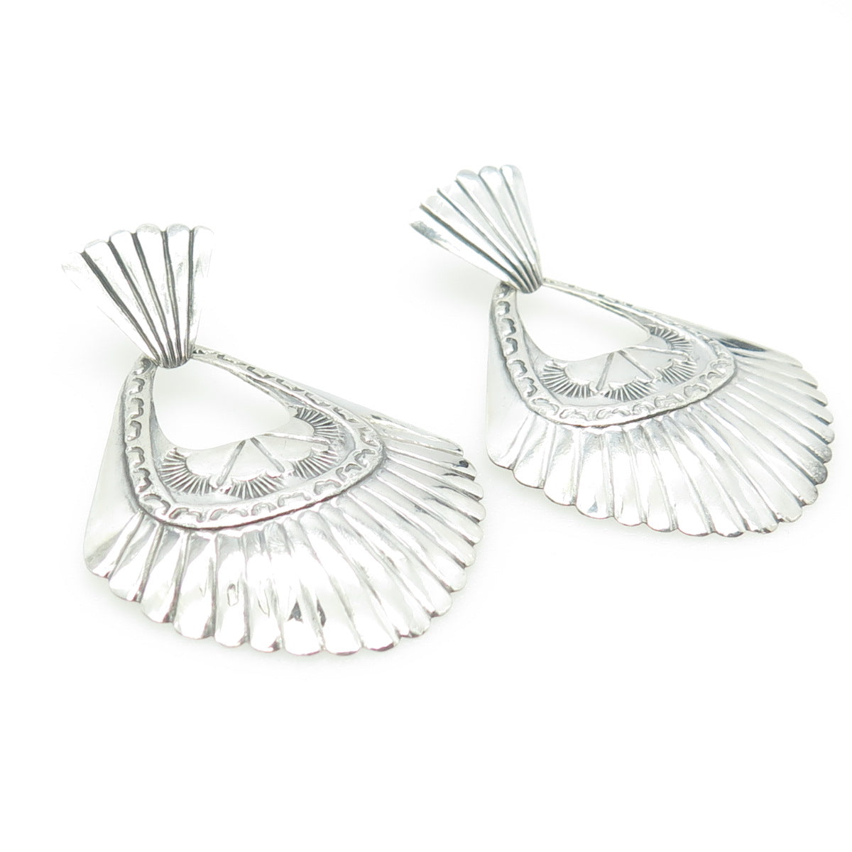 925 Sterling Silver Vintage Ethnic-Style Concho Dangling Earrings