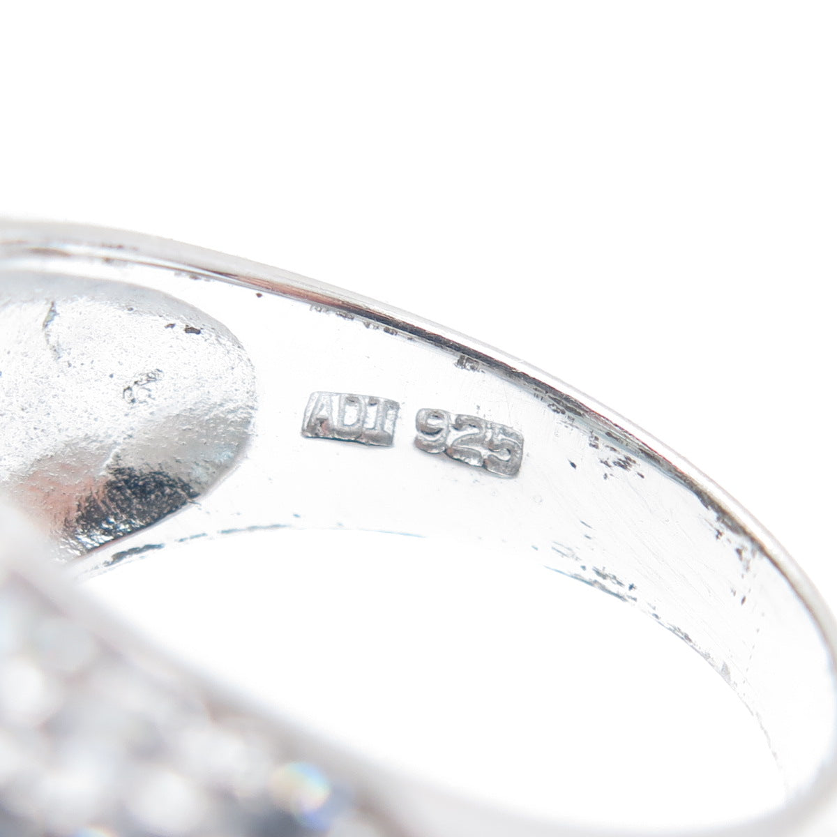 925 Sterling Silver ADI Blue Oval-Cut & White Round-Cut C Z Domed Ring Size 7.25