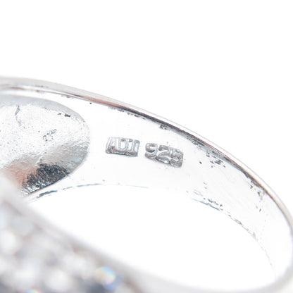 925 Sterling Silver ADI Blue Oval-Cut & White Round-Cut C Z Domed Ring Size 7.25