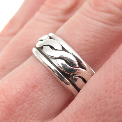 925 Sterling Silver Vintage Mexico Woven Rotating Band Ring Size 10.25