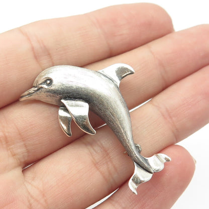 925 Sterling Silver Vintage Beau Friendly Dolphin Pin Brooch