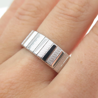 NEOS 925 Sterling Silver Textured Ribbed Band Ring Size 8.25