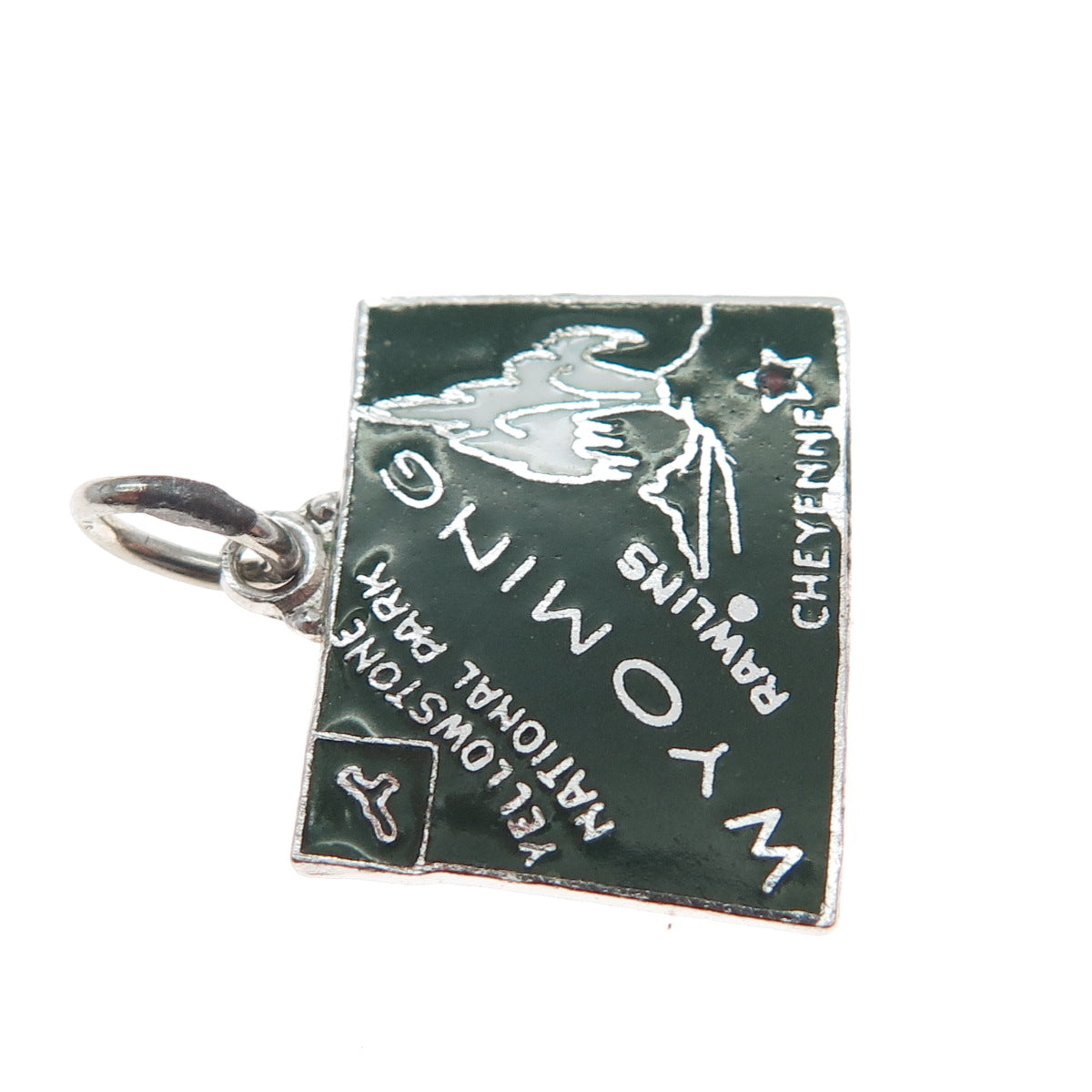 ART'S ELEGANCE Sterling Silver Vintage Enamel Wyoming State Map Charm Pendant