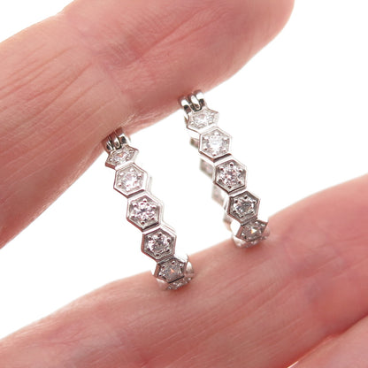 925 Sterling Silver Round-Cut C Z In & Out Hoop Earrings