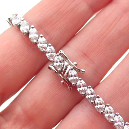 925 Sterling Silver Marquise-Cut C Z Tennis Link Bracelet 7"