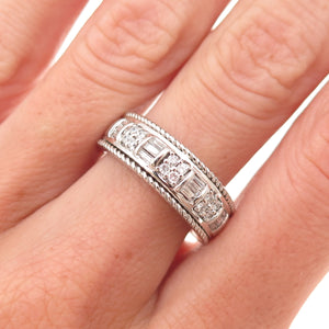 925 Sterling Silver Vintage Round & Emerald-Cut C Z Ring Size 7.25
