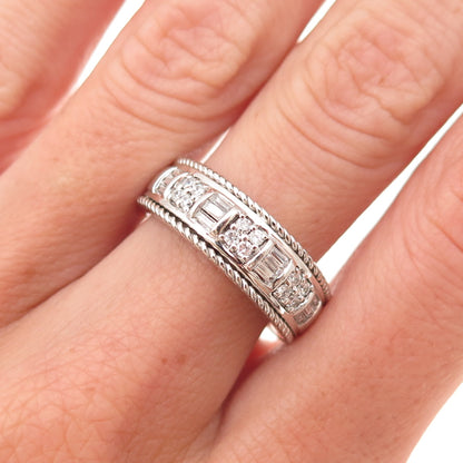 925 Sterling Silver Vintage Round & Emerald-Cut C Z Ring Size 7.25