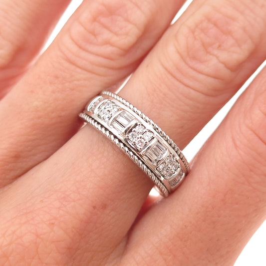 925 Sterling Silver Vintage Round & Emerald-Cut C Z Ring Size 7.25