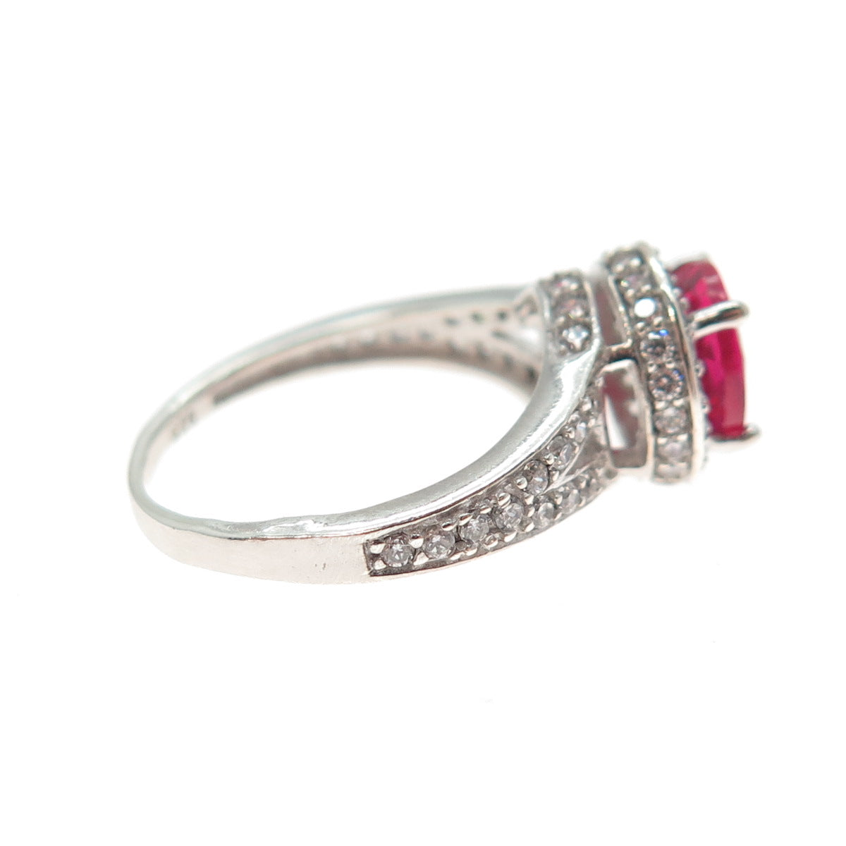 925 Sterling Silver Round-Cut Lab-Created Ruby & C Z Ring Size 5