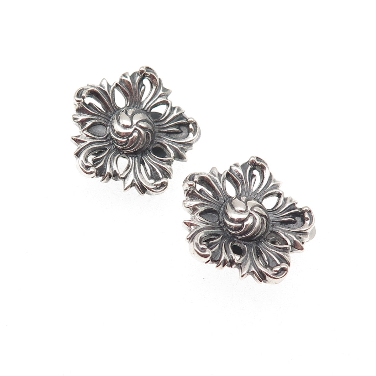 MFA Museum of Fine Arts Sterling Silver Vintage Floral Oxidized Clip On Earrings