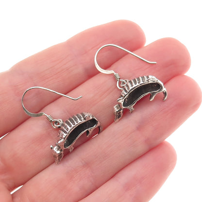 925 Sterling Silver Vintage Armadillo Oxidized Dangle Earrings