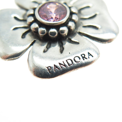 PANDORA 925 Sterling Silver Purple C Z Flower Blossom Charm Pendant