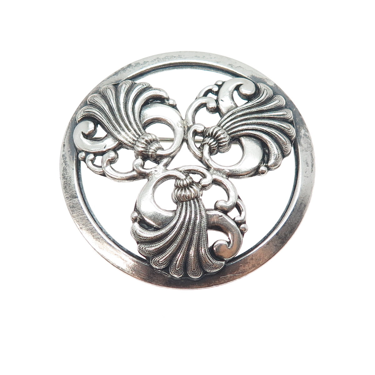 925 Sterling Silver Antique Art Deco Floral Oxidized Pin Brooch