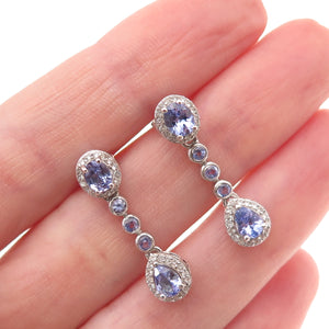 Chuck Clemency 925 Sterling Silver Real Tanzanite & White Topaz Dangle Earrings