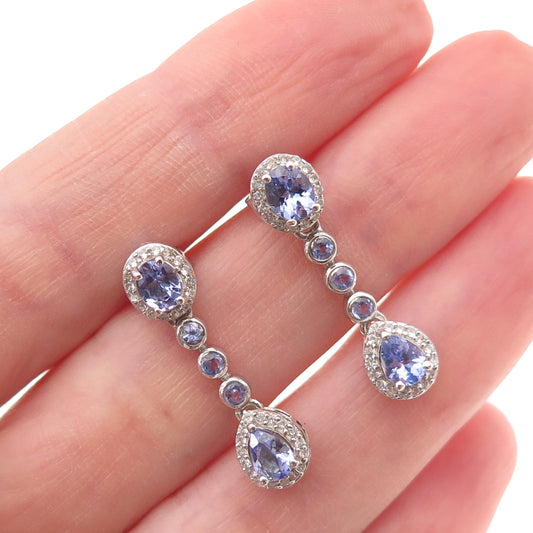 Chuck Clemency 925 Sterling Silver Real Tanzanite & White Topaz Dangle Earrings