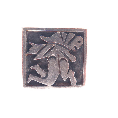 925 Sterling Silver Vintage Mexico Mayan Symbol Oxidized Signet Ring Size 7.25