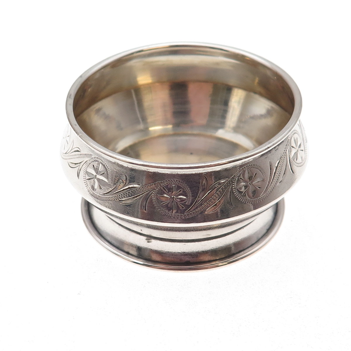 800 Silver Antique Art Deco Germany Engraved Floral Salt Cellar