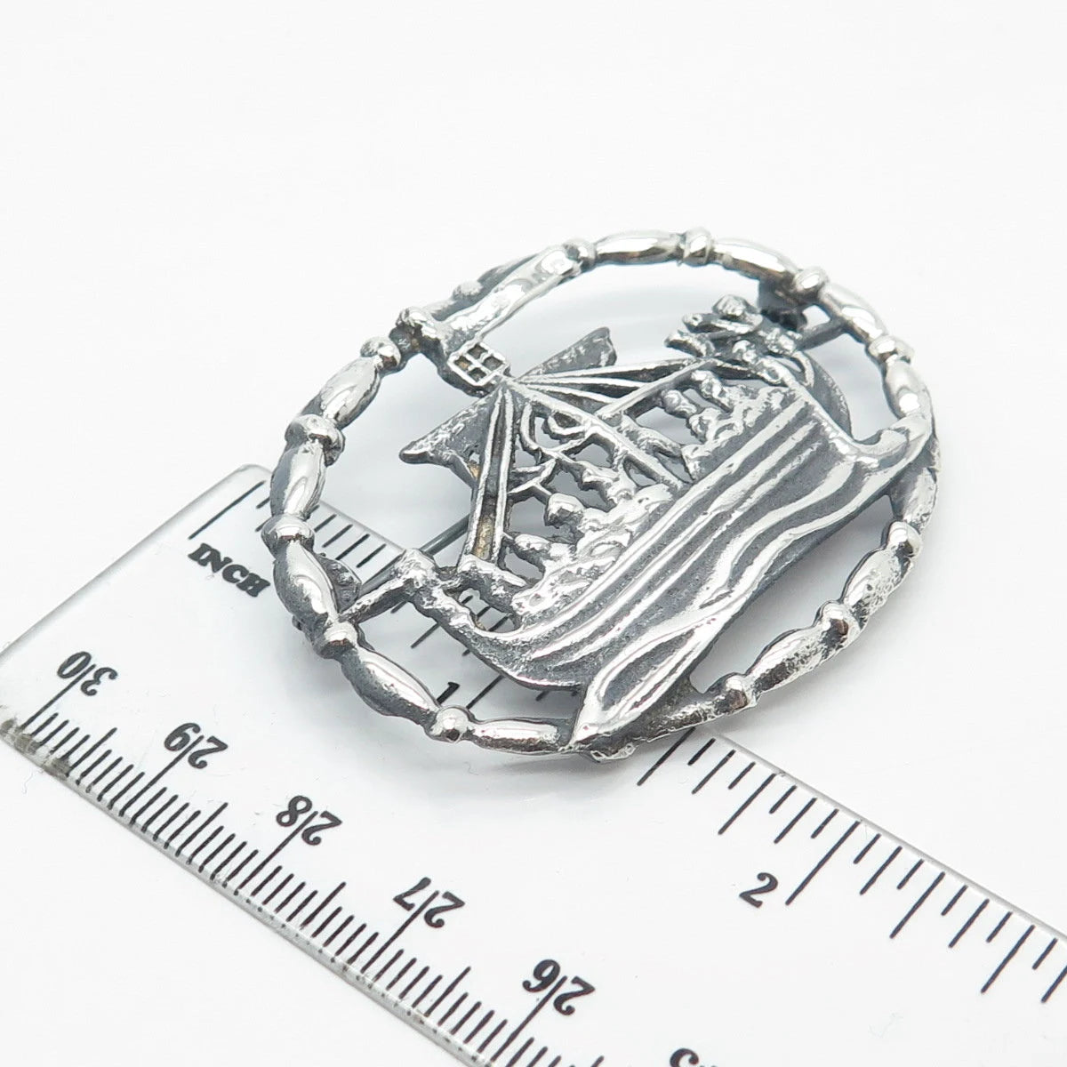 925 Sterling Silver Vintage Vessel Ship / Sailboat Pin Brooch