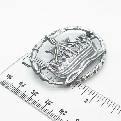 925 Sterling Silver Vintage Vessel Ship / Sailboat Pin Brooch