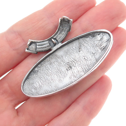 925 Sterling Silver Vintage Real Smoky Quartz Modernist Hammered Slide Pendant