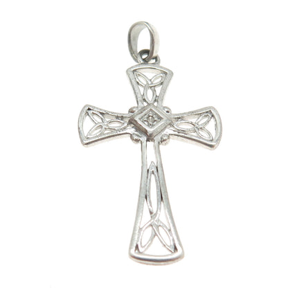 925 Sterling Silver Real Diamond Filigree Cross Religious Pendant