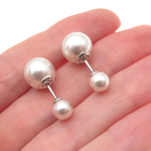 Pandora 925 Sterling Silver Faux Pearl Ball Stud Earrings