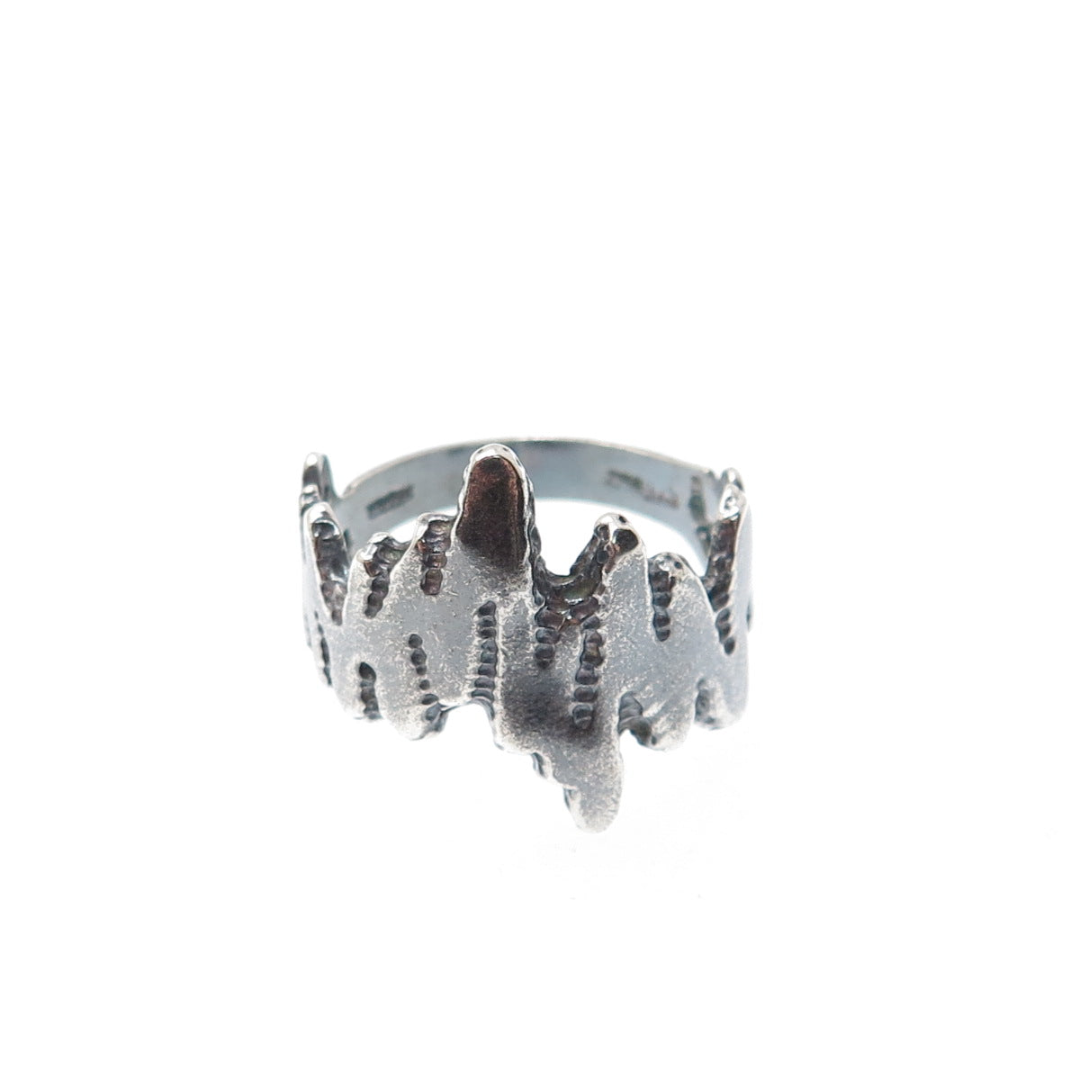 925 Sterling Silver Vintage Modernist Heartbeat Oxidized Ring Size 8.25
