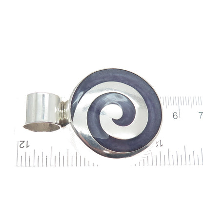 925 Sterling Silver Vintage Mexico Enamel Spiral Modernist Pendant