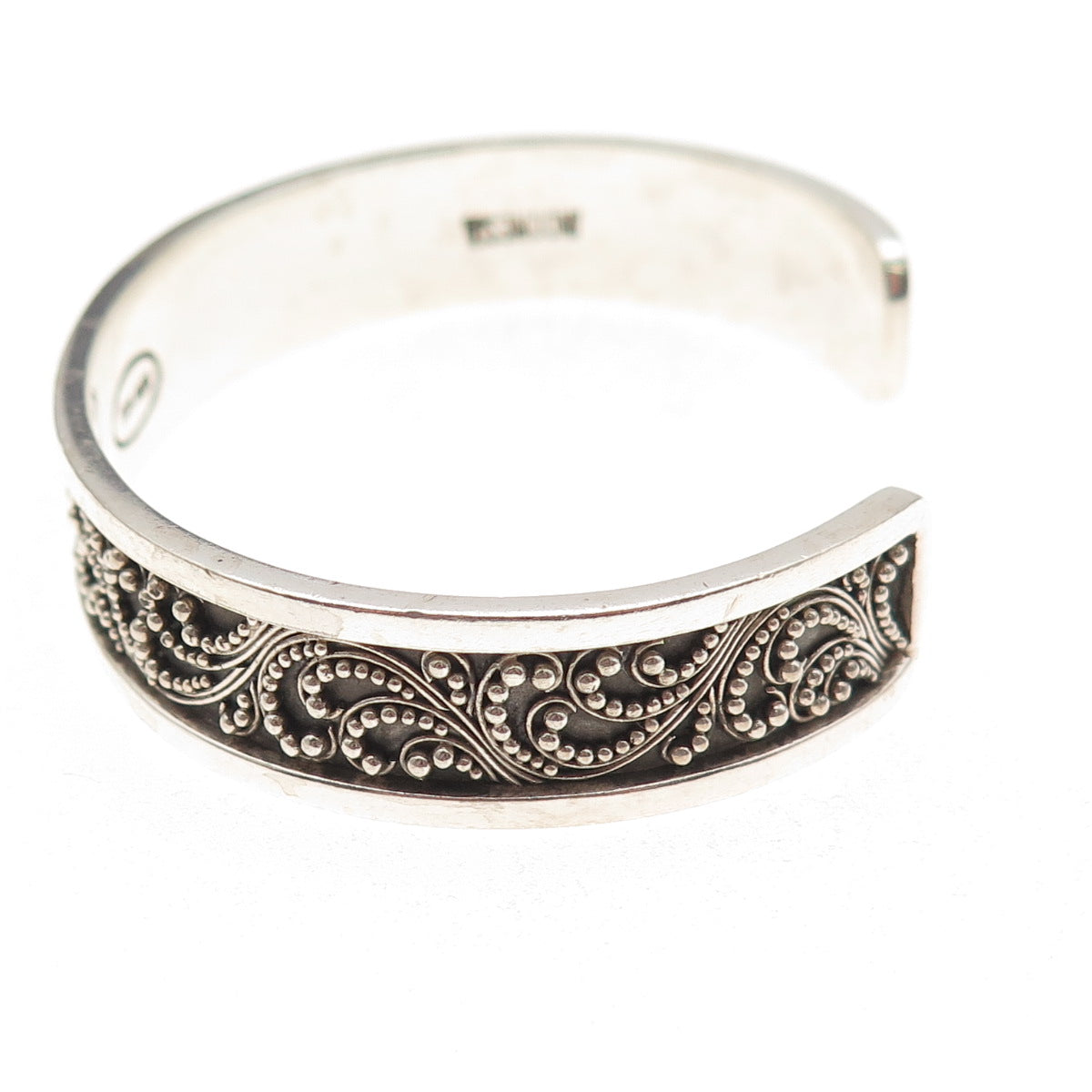 Lois Hill Sterling Silver Vintage Granulated Scroll Adjustable Bracelet 6.75"