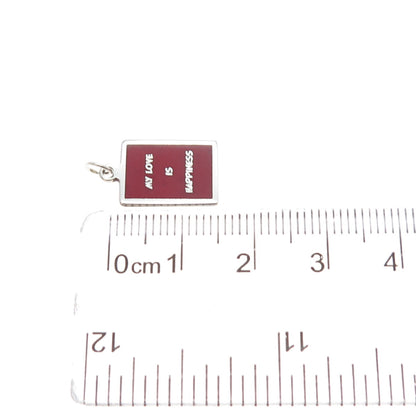 925 Sterling Silver Red Enamel My Love Is Happiness Minimalist Charm Pendant