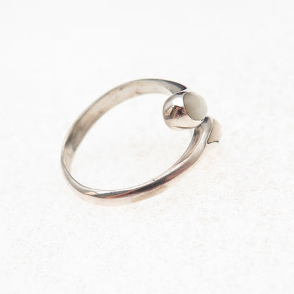 925 Sterling Silver Vintage Real MOP Oxidized Adjustable Bypass Ring Size 5