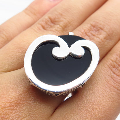 925 Sterling Silver Vintage Real Black Onyx Gemstone Ring Size 6.25