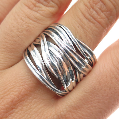 925 Sterling Silver Vintage Modernist Crisscross Oxidized Ring Size 10