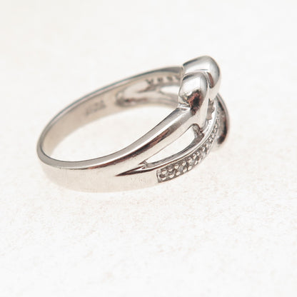 925 Sterling Silver Real Round-Cut Diamond Heart Ring Size 7