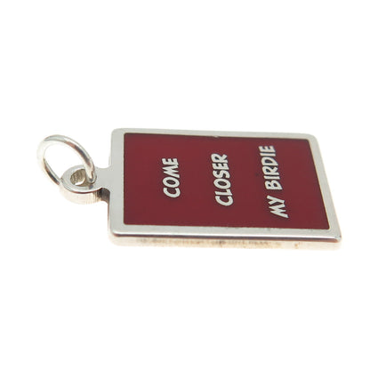 925 Sterling Silver Red Enamel "Come Closer My Birdie" Minimalist Charm Pendant