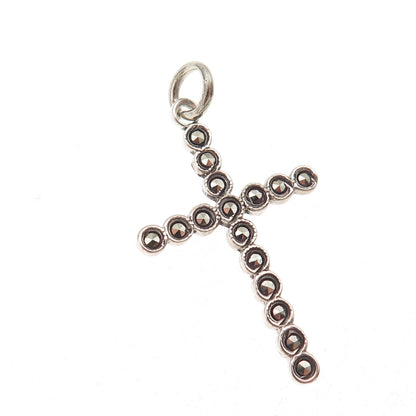 925 Sterling Silver Antique Art Deco Real Marcasite Cross Oxidized Charm Pendant