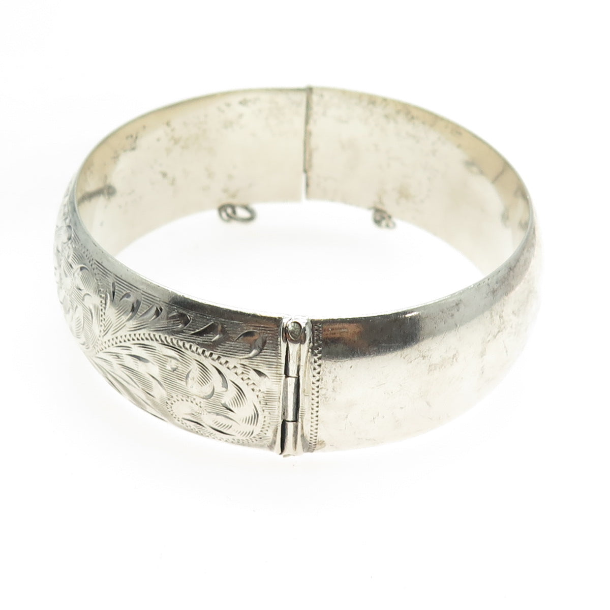 W.R. JOHNSON Sterling Silver Antique Art Deco Engraved Floral Bangle Bracelet 7"