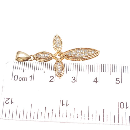 925 Sterling Silver Gold Plated Real Round-Cut Diamond Cross Charm Pendant